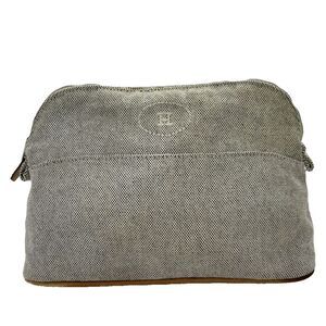 Authentic Hermès Bolide Canvas Pochette Cosmetic Pouch Gray Travel Makeup Bag